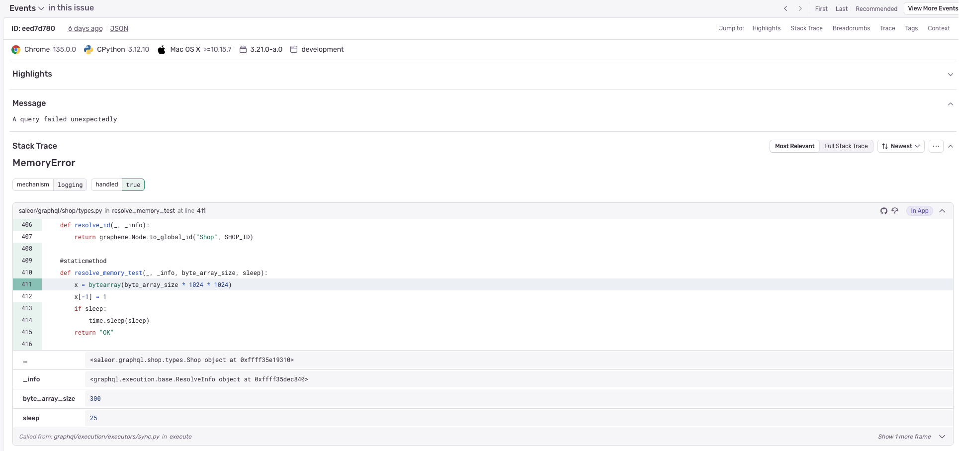 Example MemoryError.